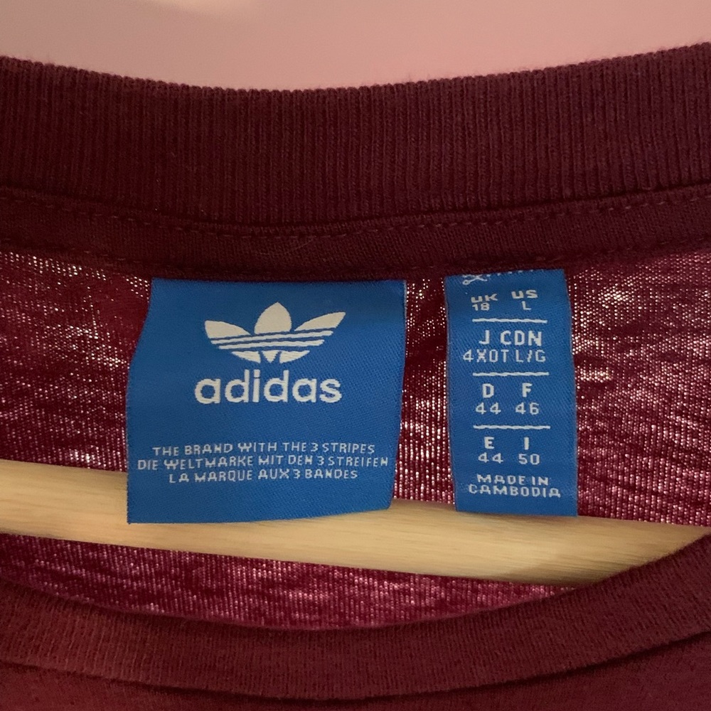 *VINTAGE* 1986- Mens size Large, burgundy, white w/teal ADIDAS. Short sleeves. - Picture 4 of 6